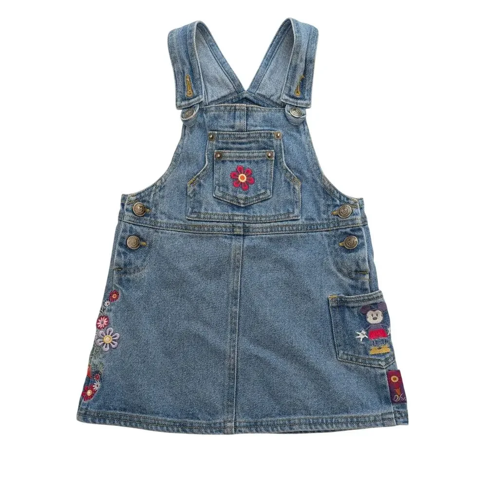 Mickey Mouse & Co. Minnie Mouse Cotton Denim Overall Dress Small 4 Y2k Floral
